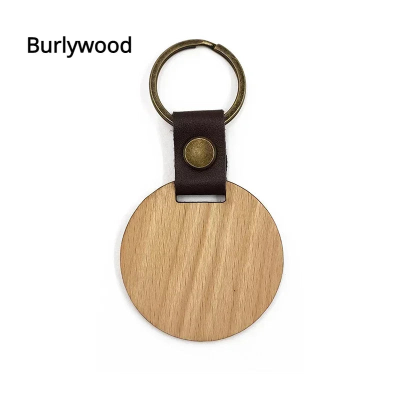 Customized PU Leather Wooden Keychain Blank DIY Wood Keyring Square Engraved Car Key Chains Retro for Friends Lovers Family Gift Valentines Gift