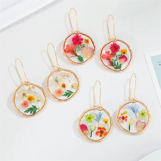 Unique Dried Flower Earrings Women Fashion Colorful Real Floral Earrings Creative Resin Epoxy Immortal Flower Earrings Jewelry