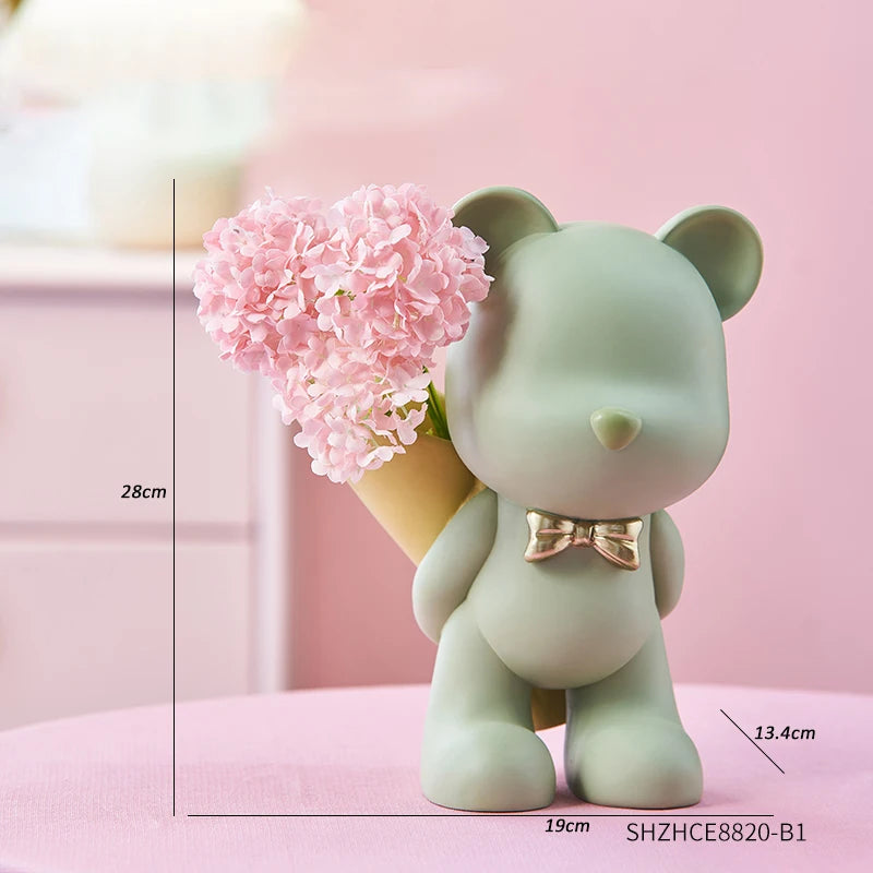 Bear Figurine Resin Flower Vase Modern Home Decor Vases Living Room Decoration Office Desk Accessories Wedding Decoration Gifts