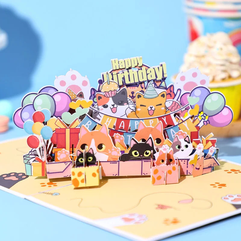 Happy Birthday Card Birthday Cat 3D Birthday Pop Up Card Greeting Card Best Birthday Gift for Family Husband Wife Couple Friends Valentines Gift