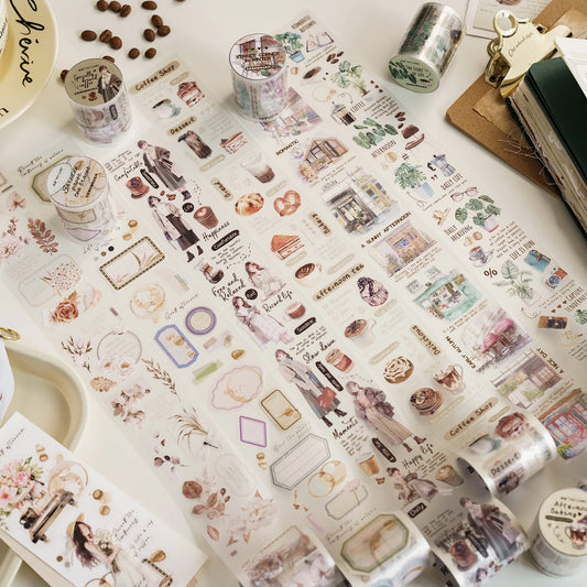 Card Lover 50mm*2m [Coffee Shop Series] Simplicity Journal Masking Tape PET Washi Tape Scrapbooking Material Scrapbook Kit