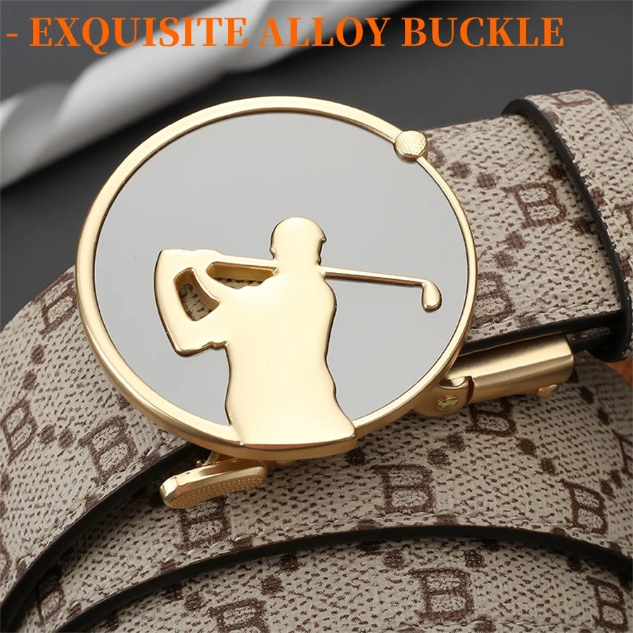 New Summer Automatic Buckle Men Belt, Fashionable Sport Buckle Waist Belt, Best Gift Choice for Golf Loving Fan Clubs