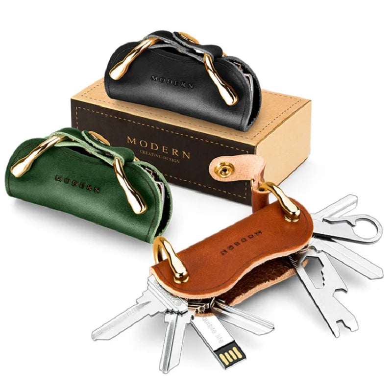 Brand New 100% Genuine Leather Smart Key Organizer Holder Key Chain Key Wallet Creative Travel Man Woman Gift