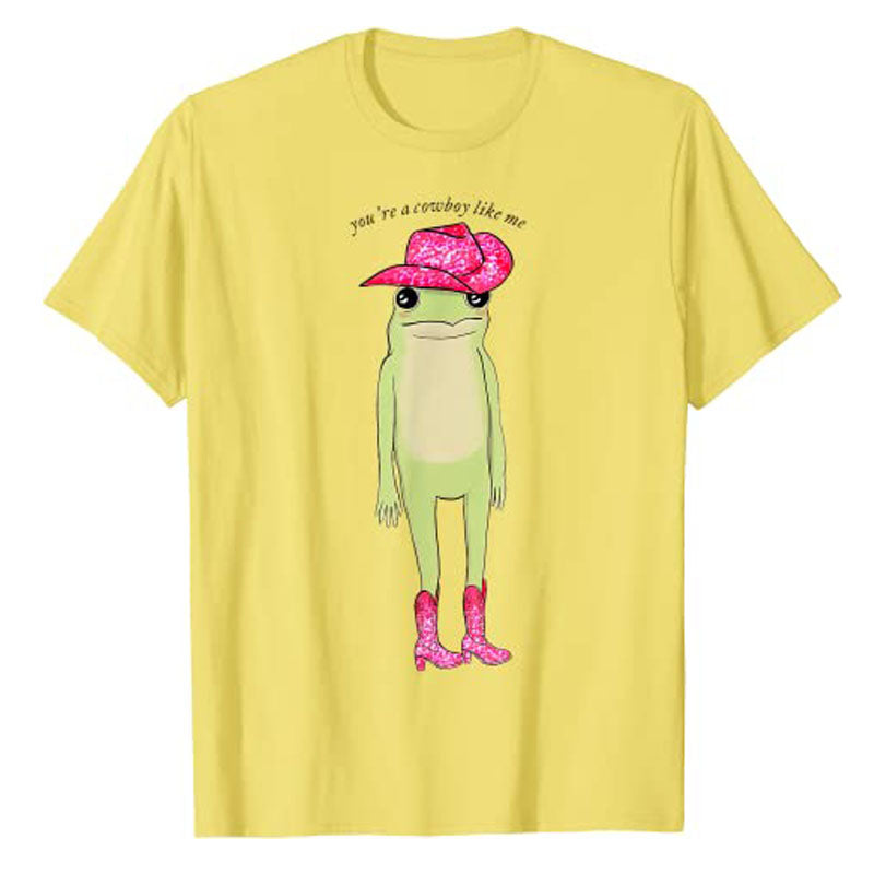 You're A Cowboy Like Me Funny Frog Pink Cowboy-Hat Cowgirl T-Shirt Western Country Southern Style Graphic Tee Tops Cute Outfits