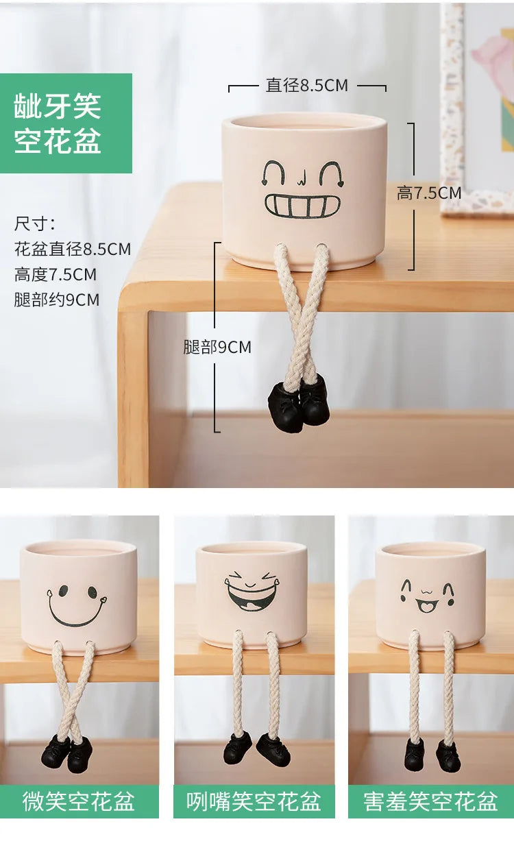 Creative Expression Character Hanging Foot Doll Fleshy Ceramic Flowerpot Personalized Handicraft Decoration Breathable Pot