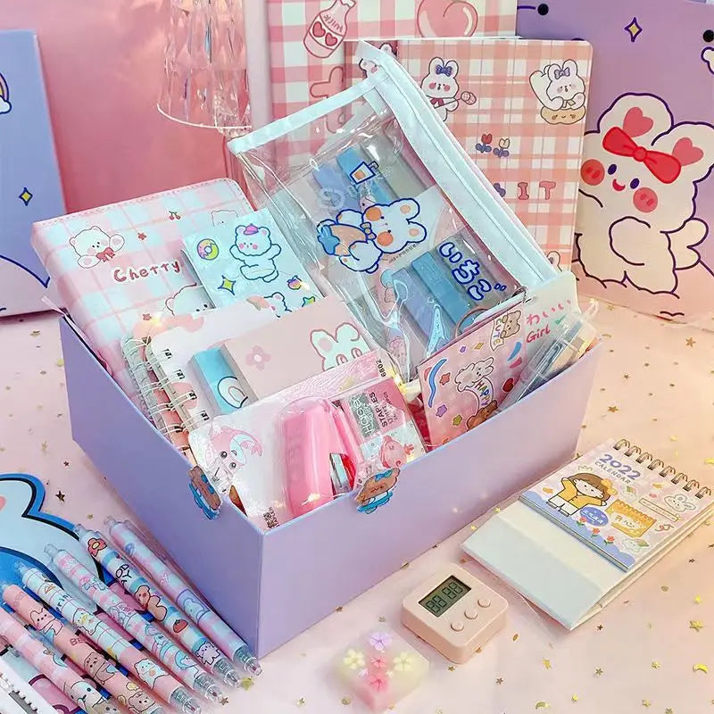 Stationary Set Students Back to School Gift Box Full set of Notebook Stickers Birthday Gift School Writing Stationery Sets