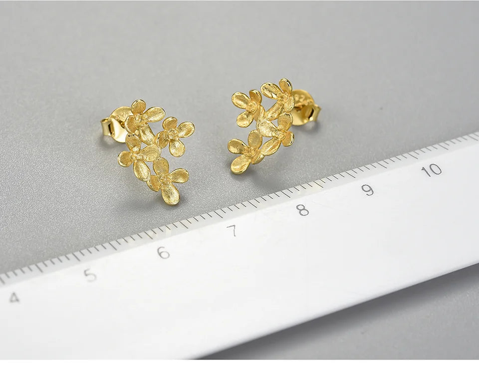 Lotus Fun Unusual Luxury Osmanthus Flowers Stud Earrings for Women Real 925 Sterling Silver 18K Gold Wedding Fashion Jewelry