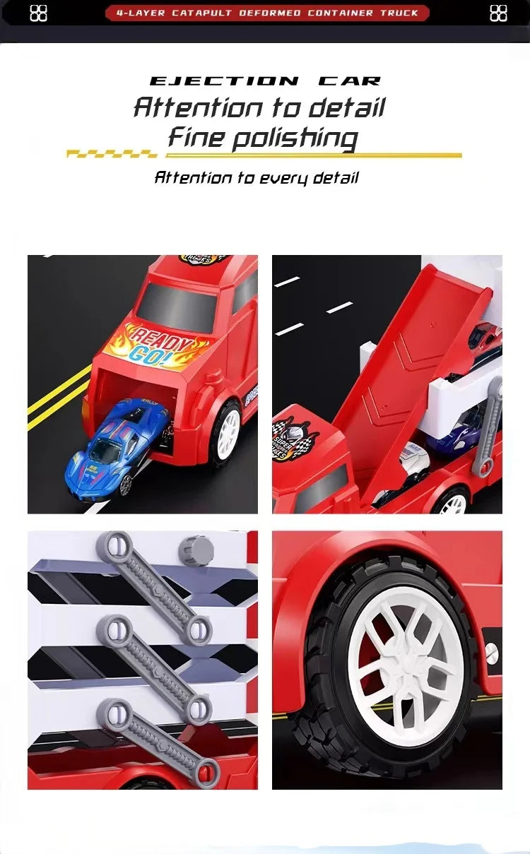 Children's large four layer folding deformation storage sliding catapult track container toy alloy car gift