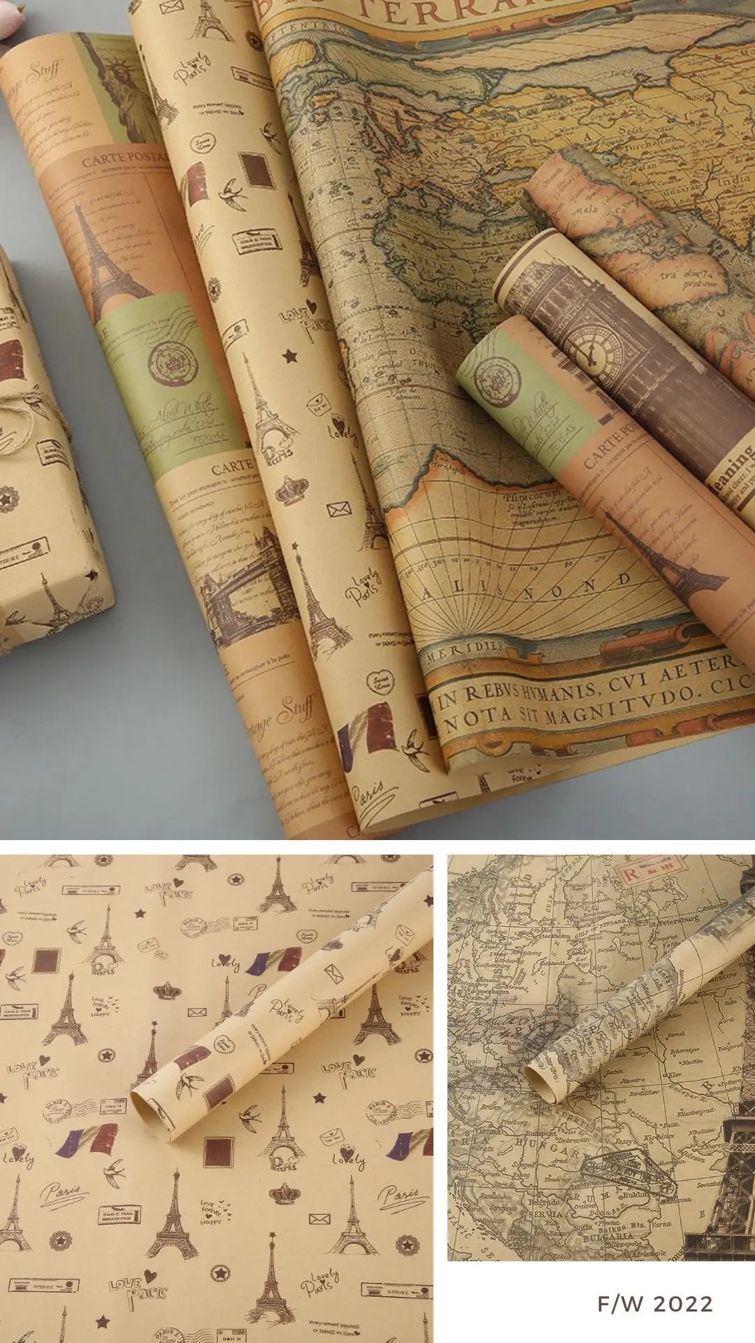 Fold Retro Kraft Gift Wrapping Paper Worldmap Christmas Gift Paper Newspaper Craft Valentine's Day Birthday Gift RegularPaper Valentines Gift