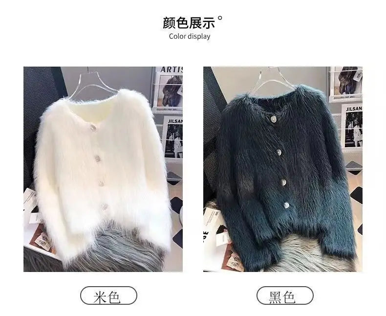 Autumn Warm Women Crop Cardigan Korean Knitted Elegant Female Casual Sweaters Fashion Imitation Mink Cashmere Soft Ladies Coats