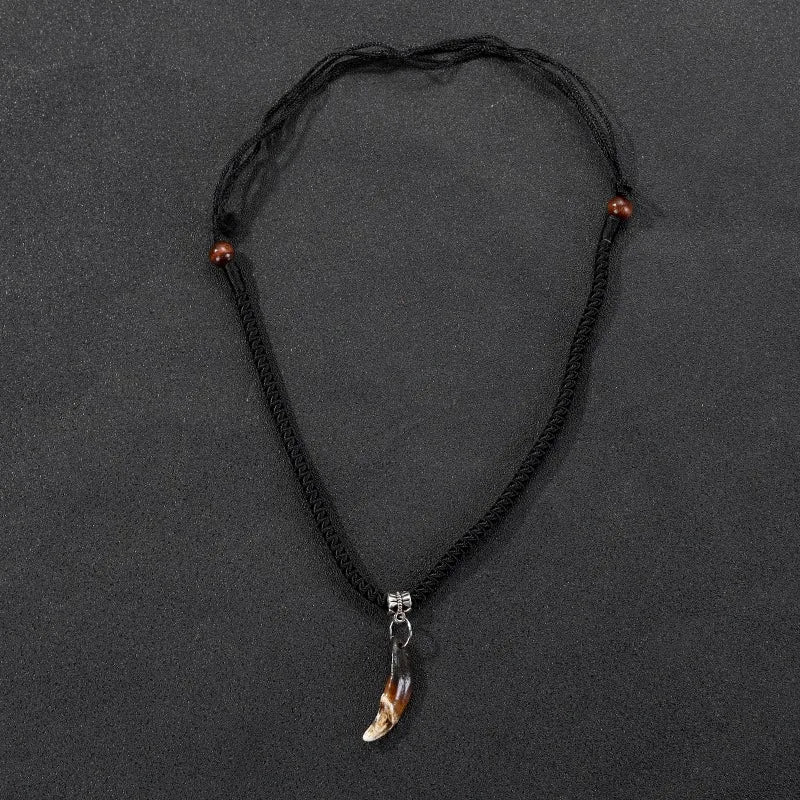 Embrace Roots Prehistoric Caveman Tribal Prayer Necklace Unisex White Wolf Teeth Pendant Necklace