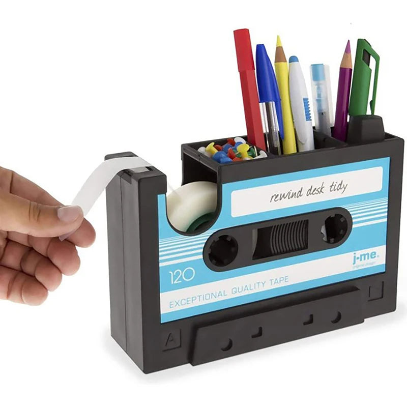 2 In 1 Multifunctional Pen Holder Creative Office Desk Stationery Organizer Retro Cassette Tape Dispenser Pen Holder Gift