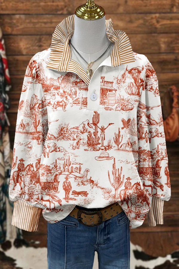 Classic Western Cowboy Cactus Print Shirt