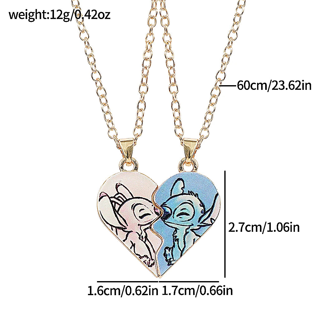 Disney Stitch Cartoon Necklace Stitch Angel Couple Neck Chain For Women Men Love Jewelry Acessorios Gifts