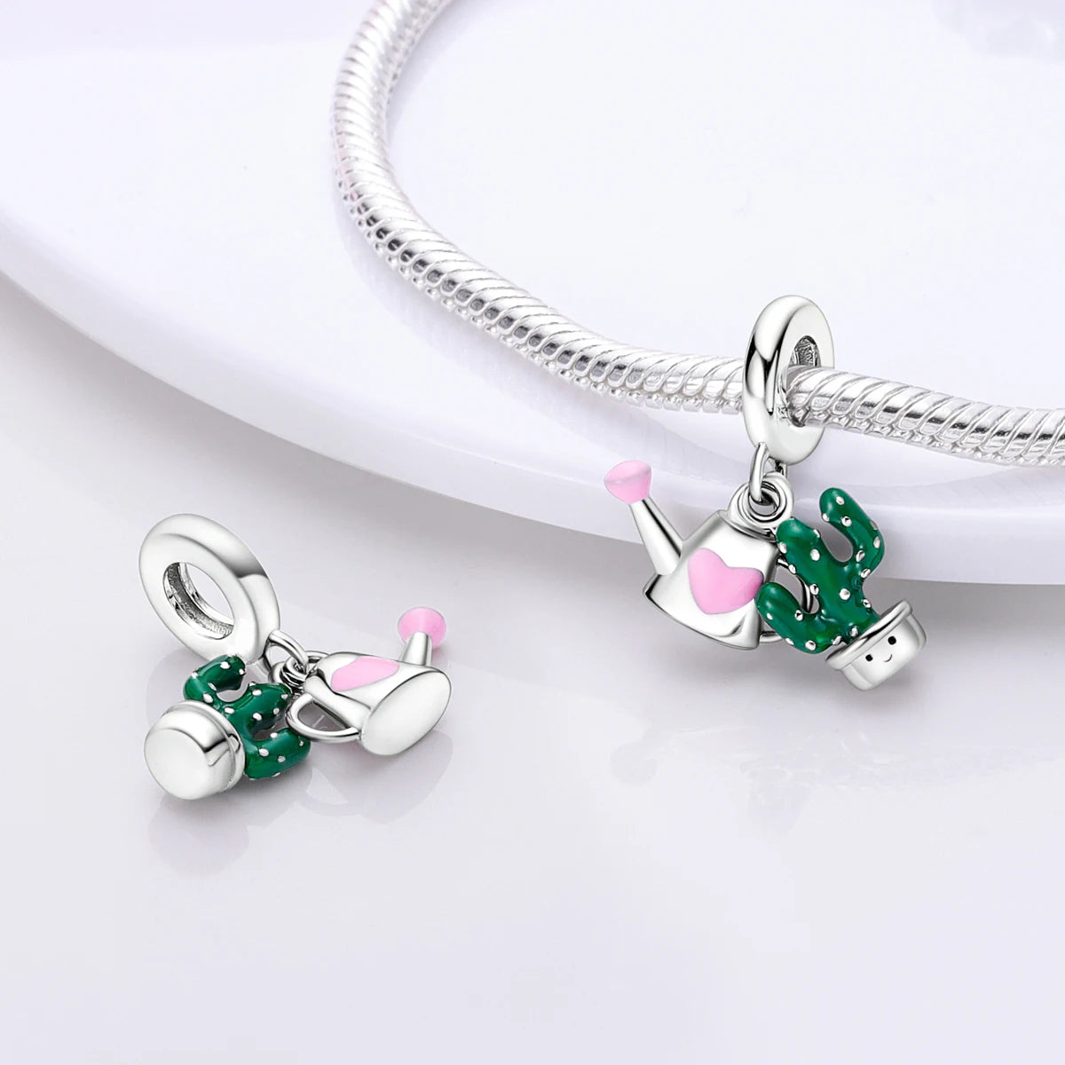 Silver Plated Charms For Woman Summer Green Cactus Avocado Beads Fit Original Pandora Bracelet Necklace DIY Dangle Charms