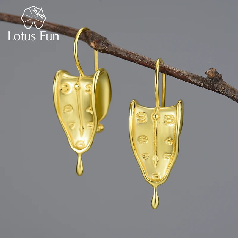 Lotus Fun Eternity of Memory 18K Gold Clock Shape Love Forever Dangle Earrings for Women 925 Sterling Silver Luxury Fine Jewelry