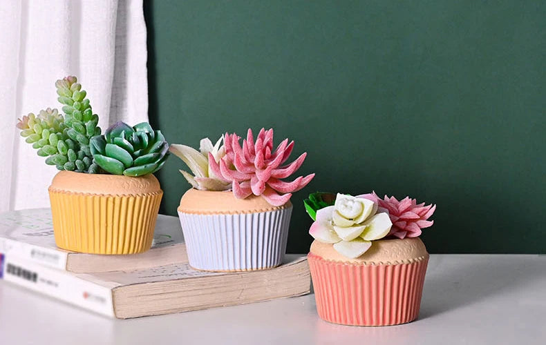 Round Cake Ceramic Flowerpot Lovely Juicy Plant Flowerpot Simple Potted Combination Gardening Office Desktop Decoration