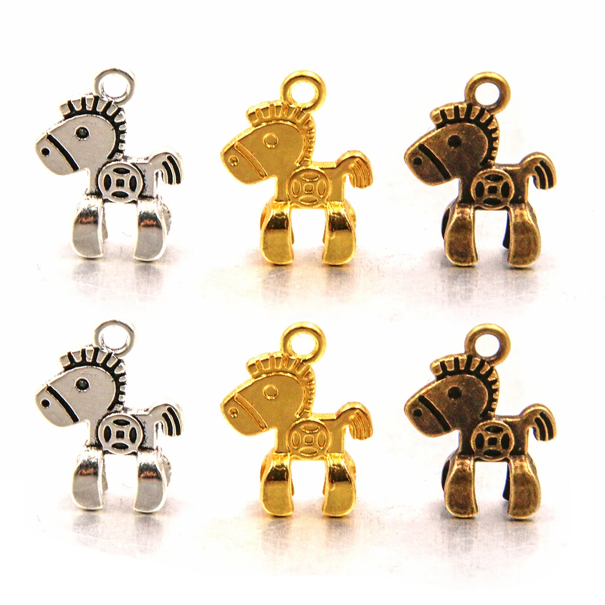 30PCS 3 Color 11X15mm New Product Alloy Double Sided 3D Pony Charms For Jewelry Making DIY Handmade Small Animal Pendant