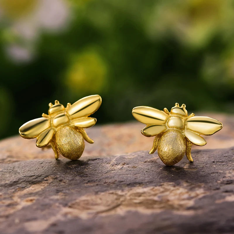 Lotus Fun Real 925 Sterling Silver Fine Jewelry 18K Gold Cute Butterfly Dragonfly Bee Stud Earrings for Women Dropship Wholesale