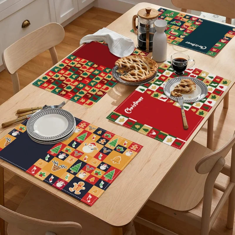 Christmas Lollipop Candy Placemat Red White Dining Table Mats Insulation Pad Coffee Cup Pad Navidad Home Kitchen Decor