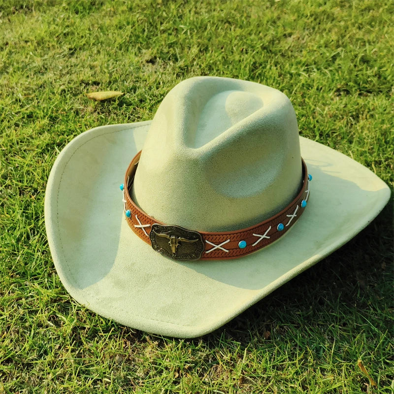 vegan suede Cowboy Hat for men retro suede cowboy Hat women Jazz hat wide brim Felt Fedora Hat vintage Panama sombrero hombre