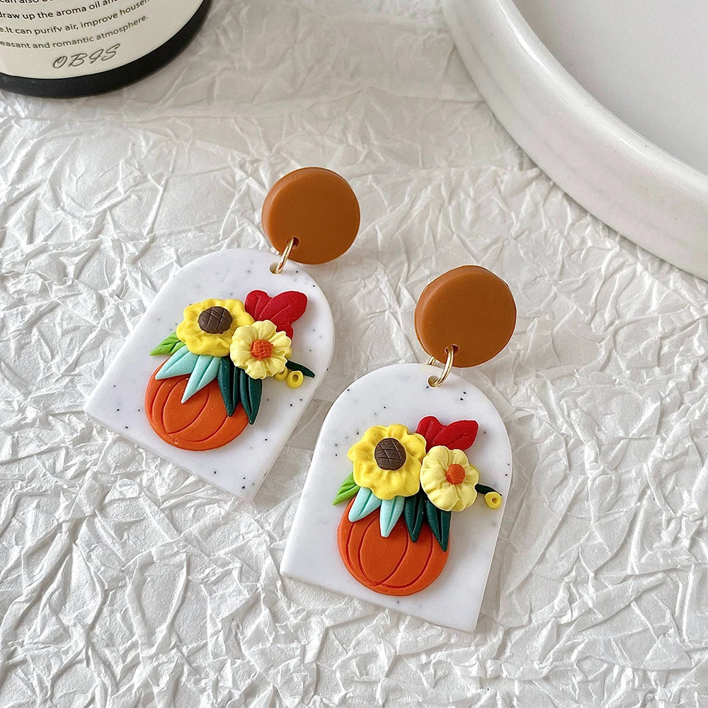 AENSOA Handmade Delicate Floral Polymer Clay Earrings for Women Colorful Cluster Flowers Drop Earrings Lightweight Jewelry 2023