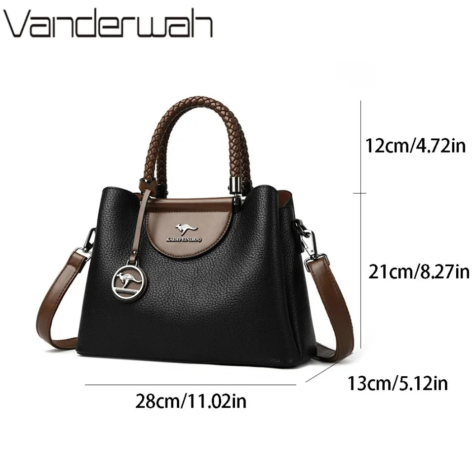 VANDERWAH 3 Layer Design Women's Handbags Luxury Designer Shoulder Crossbody Bags High Quality PU Leather Ladies Casual Tote Bag