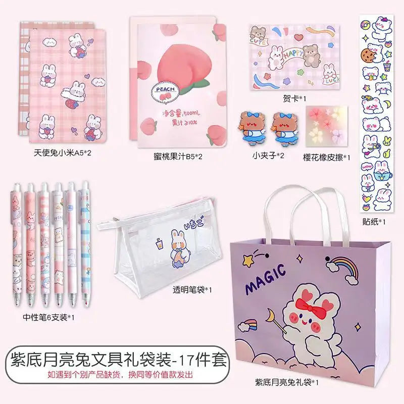 Stationary Set Students Back to School Gift Box Full set of Notebook Stickers Birthday Gift School Writing Stationery Sets