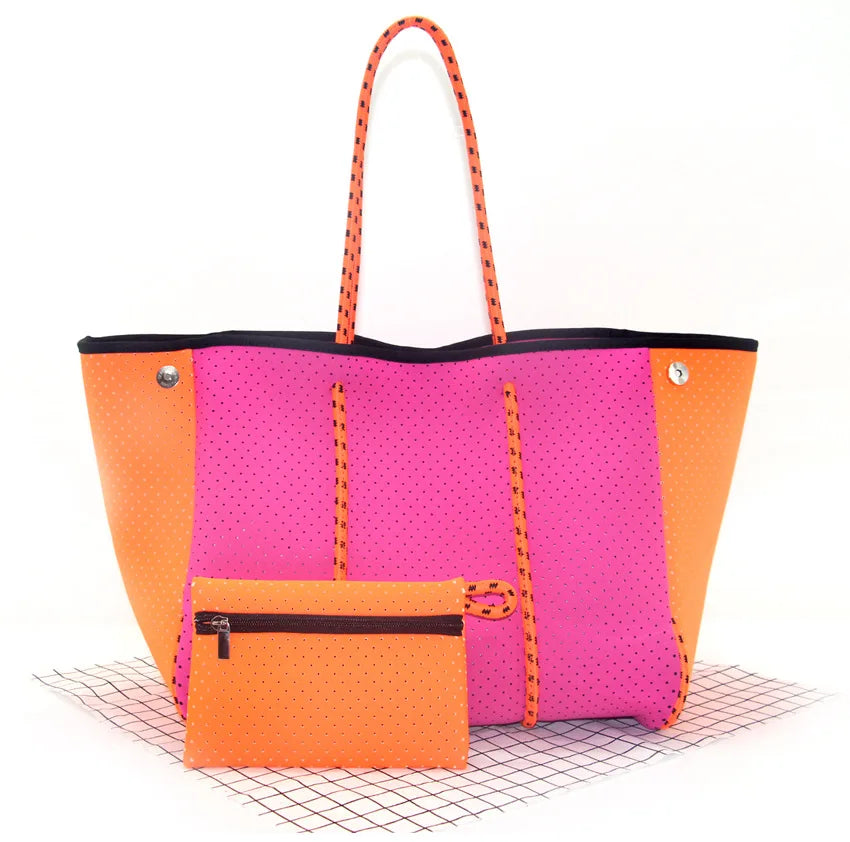 New Arrival Hot Selling Neoprene Tote Bag Wholesale Women Large Shopping Handbags Perforated Neoprene Beach Bag For Women