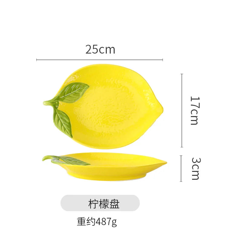 Creative Cartoon Lemon Shaped Ceramic Salad Bowl Soup Bowl Family Fruit Snack Plate Kitchen Utensils Accessories