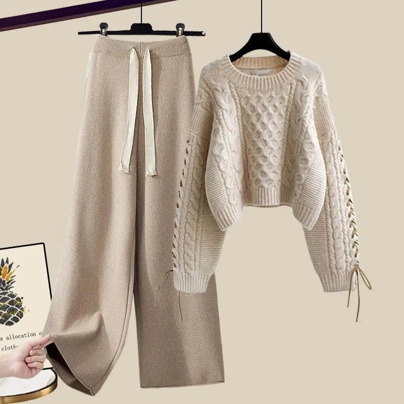 Autumn and Winter Set Women's New Western Style Knitted Sweater Women's Loose and Slimming Casual Pants Two Piece Set Fashion