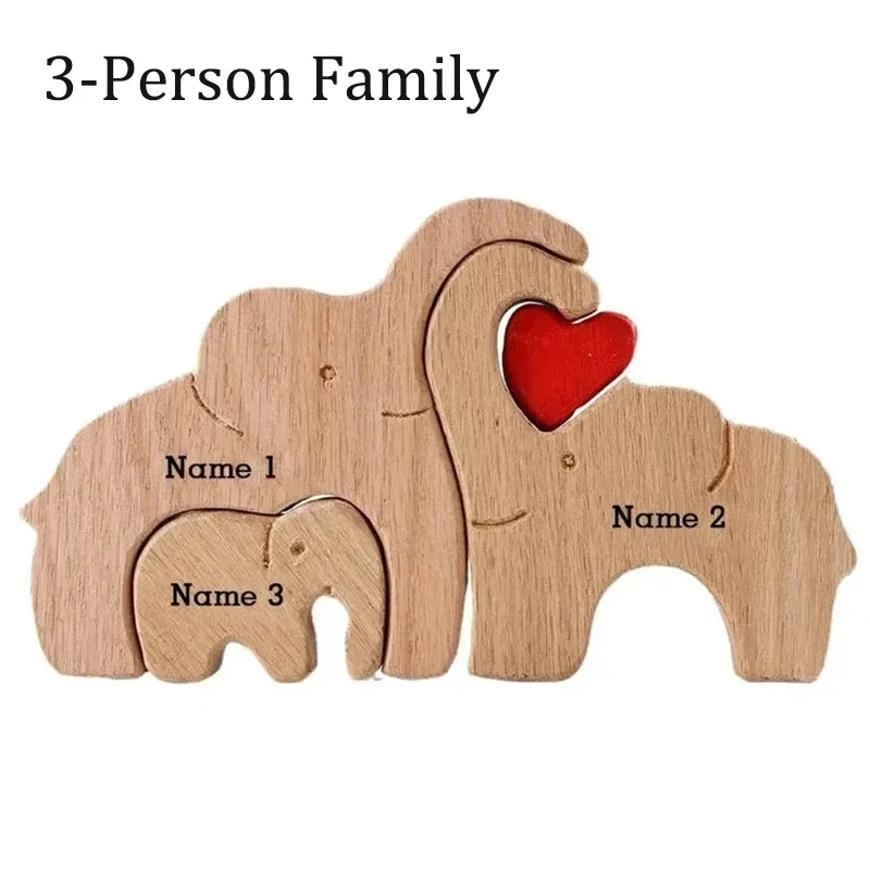 Personalized Elephant Family Wooden Puzzle Love Animal Wood Puzzle Custom Family Name Sculpture Free Engraving Decor Gifts Valentines Gift