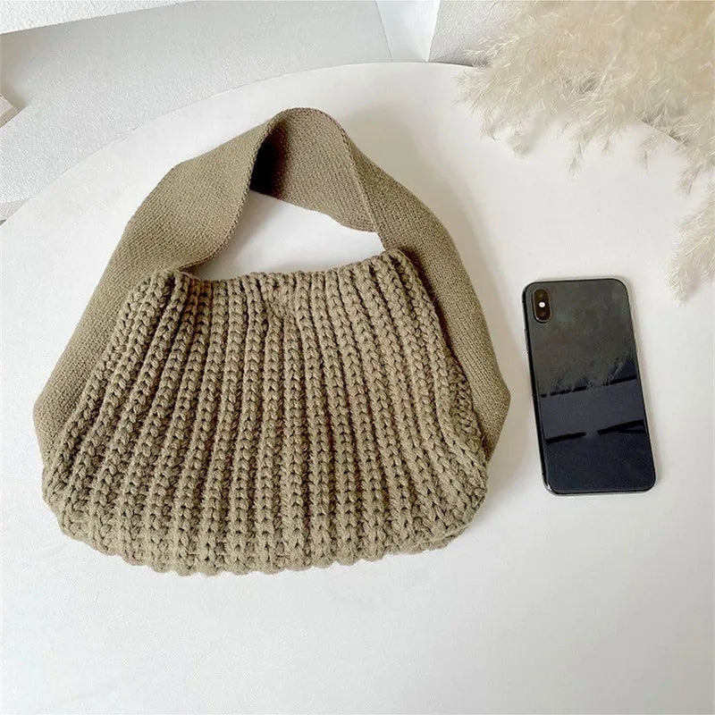 Fashion Crochet Handbag Soft Slouchy Hobo Bag Korean Style Vintage Retro Chic Square Pouch Winter Simple Knitted Warmer Handbag