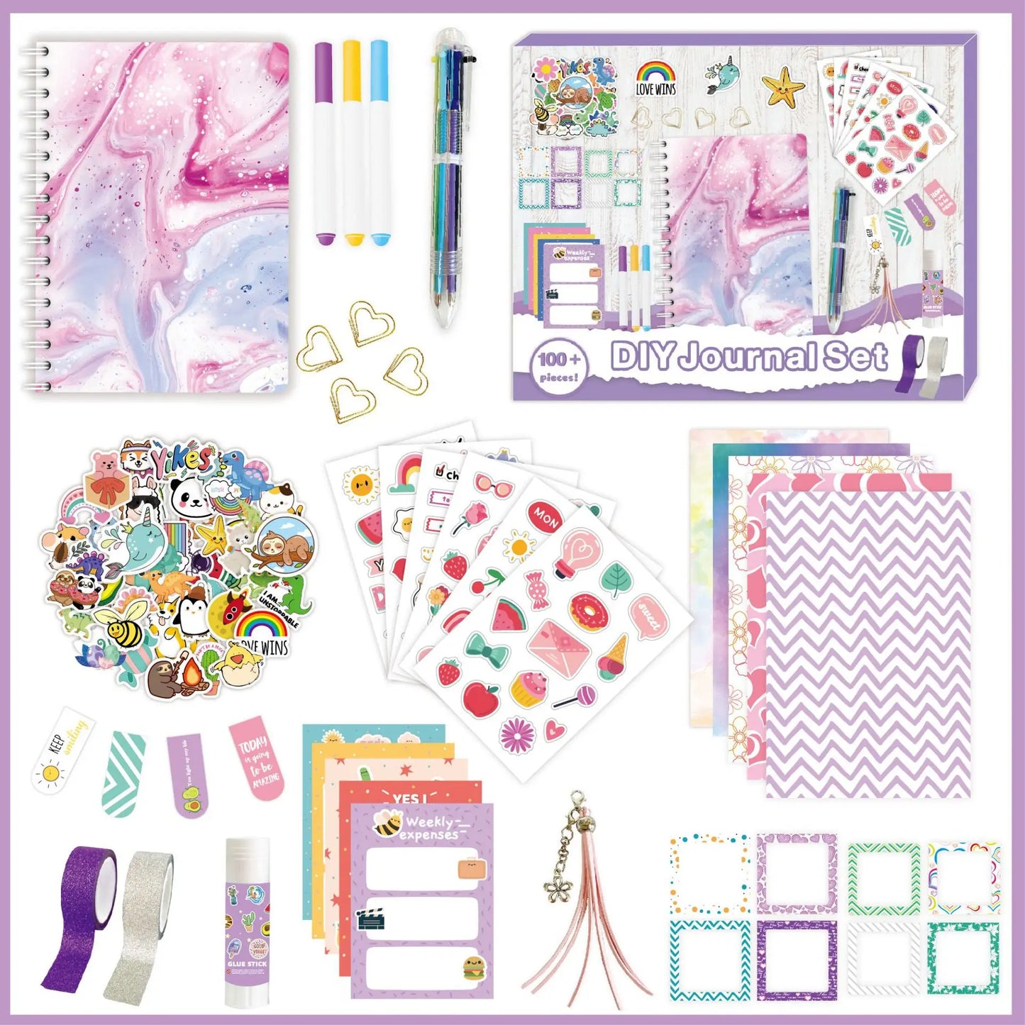 100PCS DIY Journal Kit For Girls Diary Supplies Stationery Set Cute Creativity Arts And Crafts For Teens Scrapbook Birthday Gift