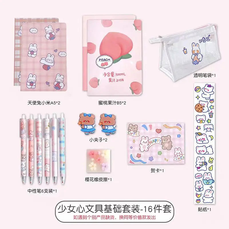 Stationary Set Students Back to School Gift Box Full set of Notebook Stickers Birthday Gift School Writing Stationery Sets