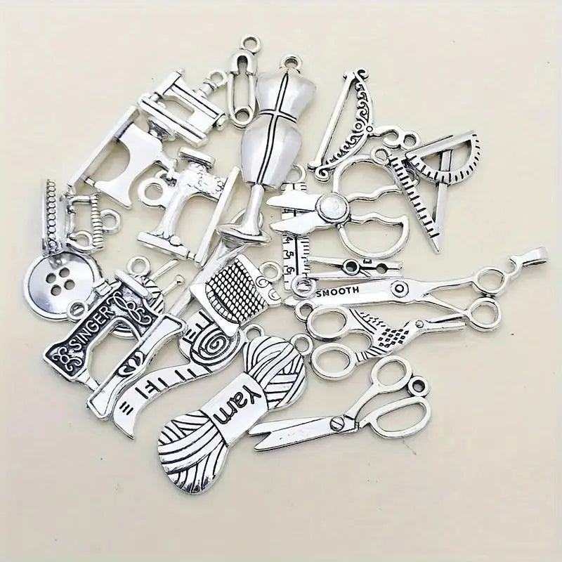 Mix 100/bag 100 vintage sewing machine small scissors hanger tape measure zinc alloy pendant necklace DIY jewelry pendant