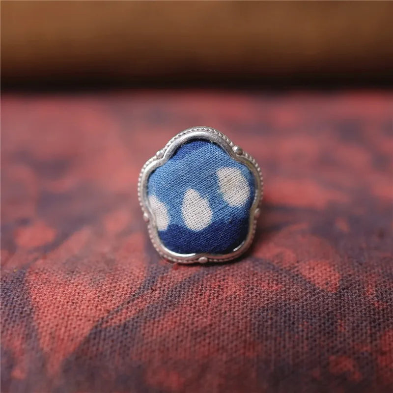 Old Chinese Miao Handmade Depiction Of Plant Dyes Adjustable Size Jewelry Ring