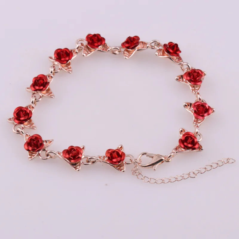 Romantic Adjustable Red Rose Link Chain Bracelet Fashion Valentine Gift for Lover Women's Hand Bracelets Bride Jewelry Accessori Valentines Gift