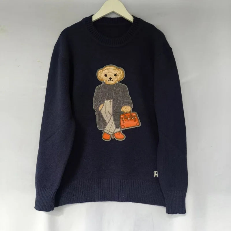 2025 New Rl High End Fashion O-Neck Loose Autumn Winter Warm Cashmere Knit Unisex Pullover Women's Ralphs Bear Sweater Jacket