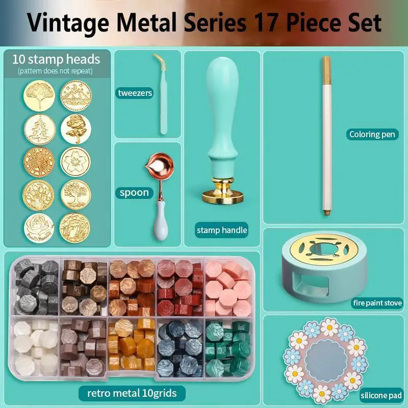 Wax Seal Stamp Set Lacquered Stamp Sealing Wax Kit DIY Craft Supplies Scrapbooking Wedding Invitation Decorative Sealing Wax Set