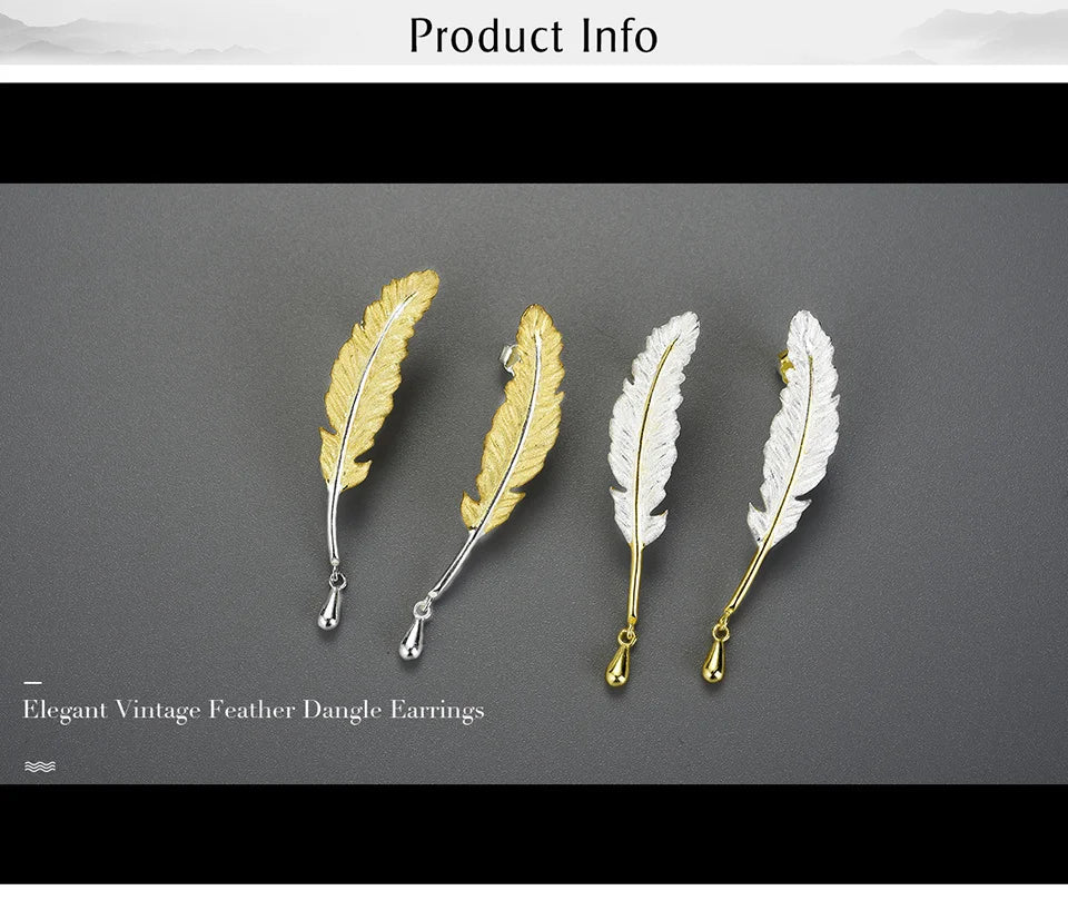 Lotus Fun 18K Gold Luxury Vintage Genuine 925 Sterling Silver Unusual Feather Earrings for Women Original Jewelry 2021 trend New