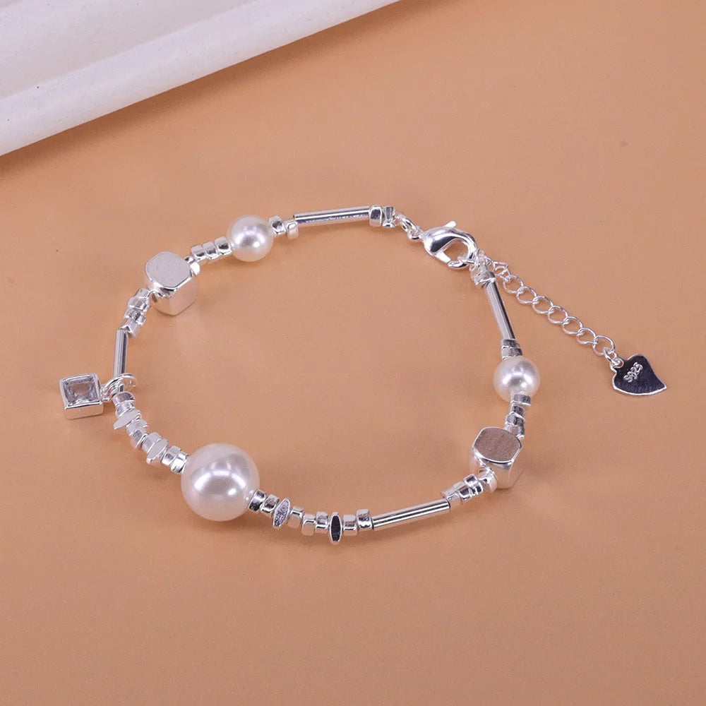 New 925 Silver Gold Color Geometric Beads Adjustable Punk String Bracelet For Woman Girl Fashion Jewelry Gift Dropship Wholesale