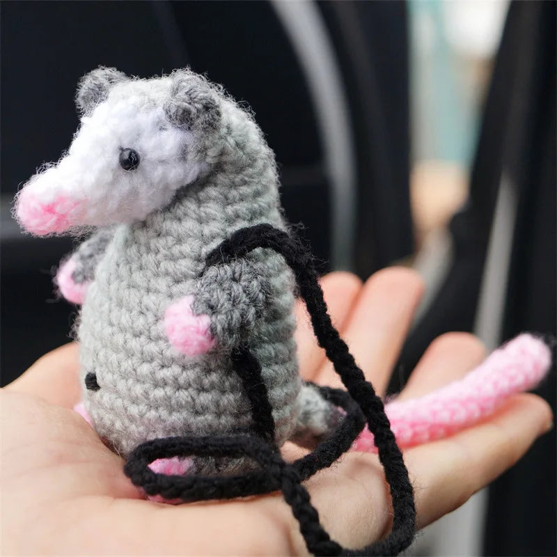 1PCS Cute Little Mouse Handmade Weaving Car Pendant with Crochet Hooks That Can Be Hung on Cars, Negative Mouse Car Pendant