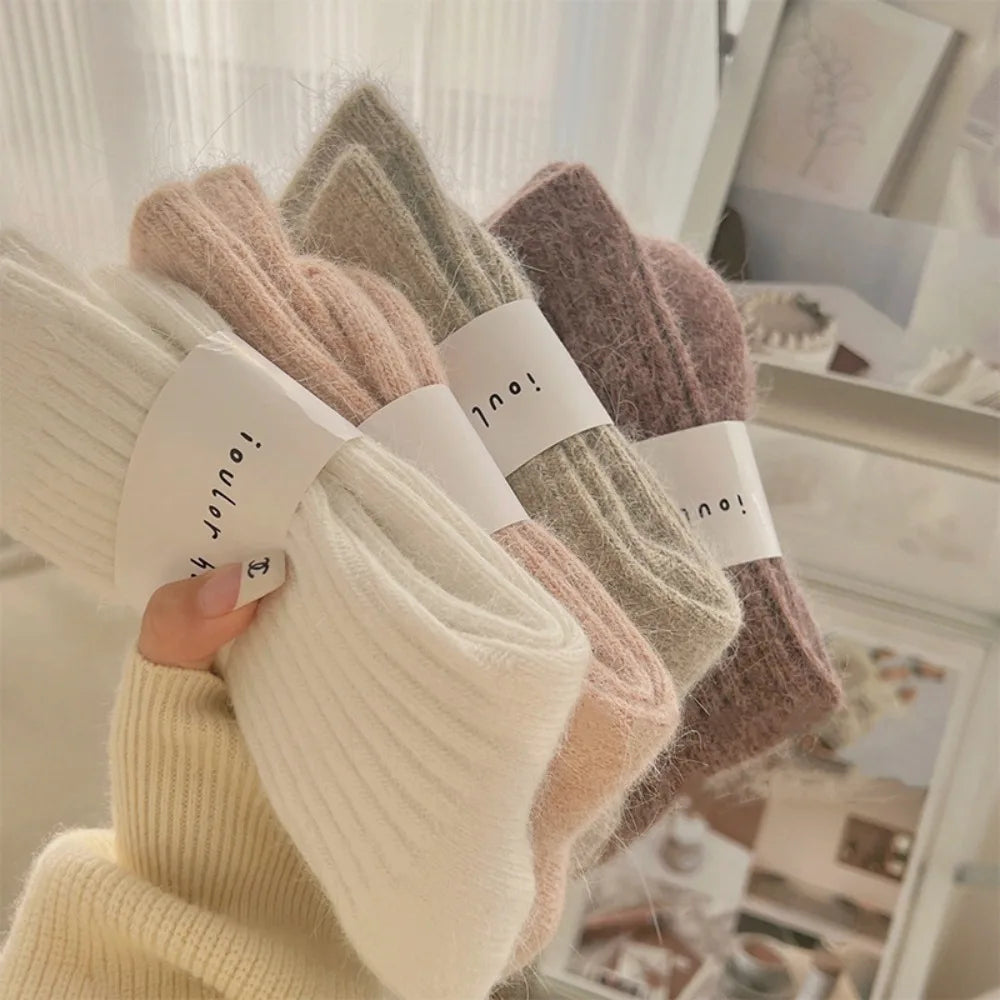 Fashion Cashmere Winter Warm Velvet Socks Thermal Thick Mid Tube Socks Stripes Long Socks For Women