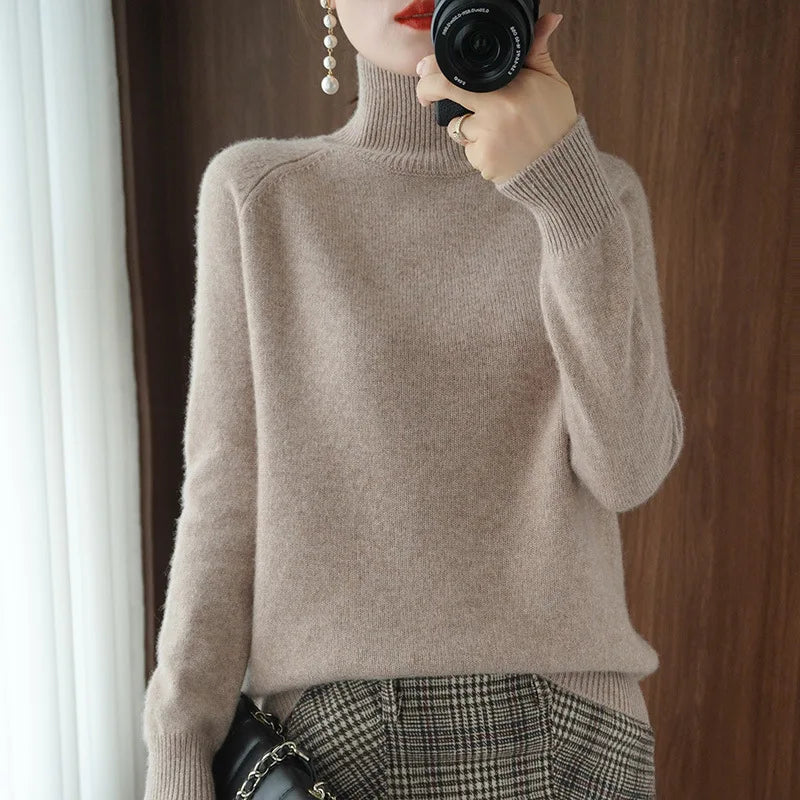 Women Autumn Winter Turtleneck Sweater Elegant Slim Solid Ribbed Knitted Cashmere Jumpers Female Long Sleeve Pullover Knitwear