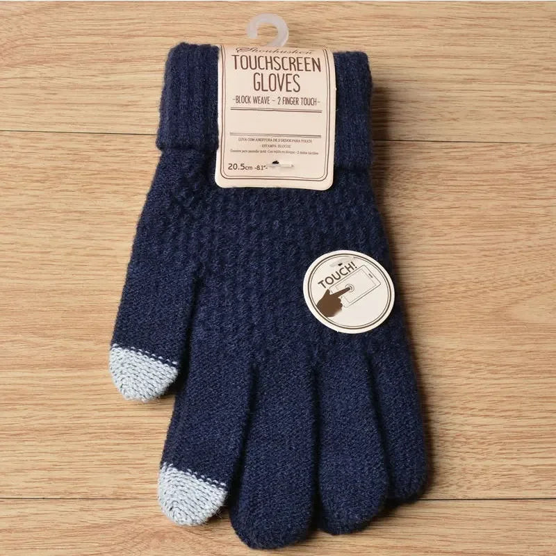 Women's Cashmere Wool Knitted Gloves Autumn Winter Thick Warm Gloves Plush Inside Solid Mittens for Touch Mobile Phone Tablet