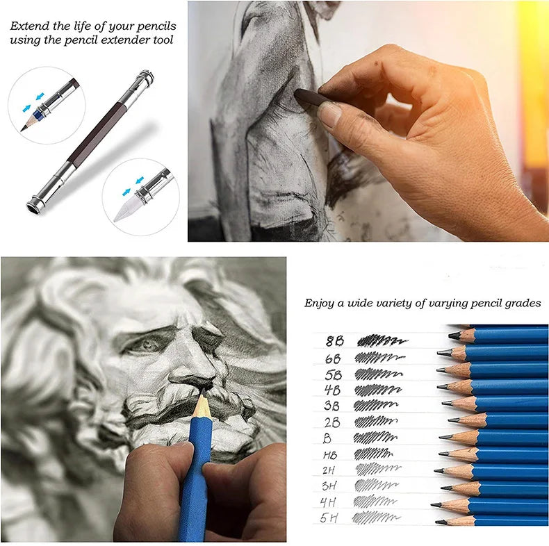 Sketching Pencil Set 70/83pcs Professional Drawing Kit Ideal for Drawing Blending Shading Artist Supplies for Kids Teens Adults