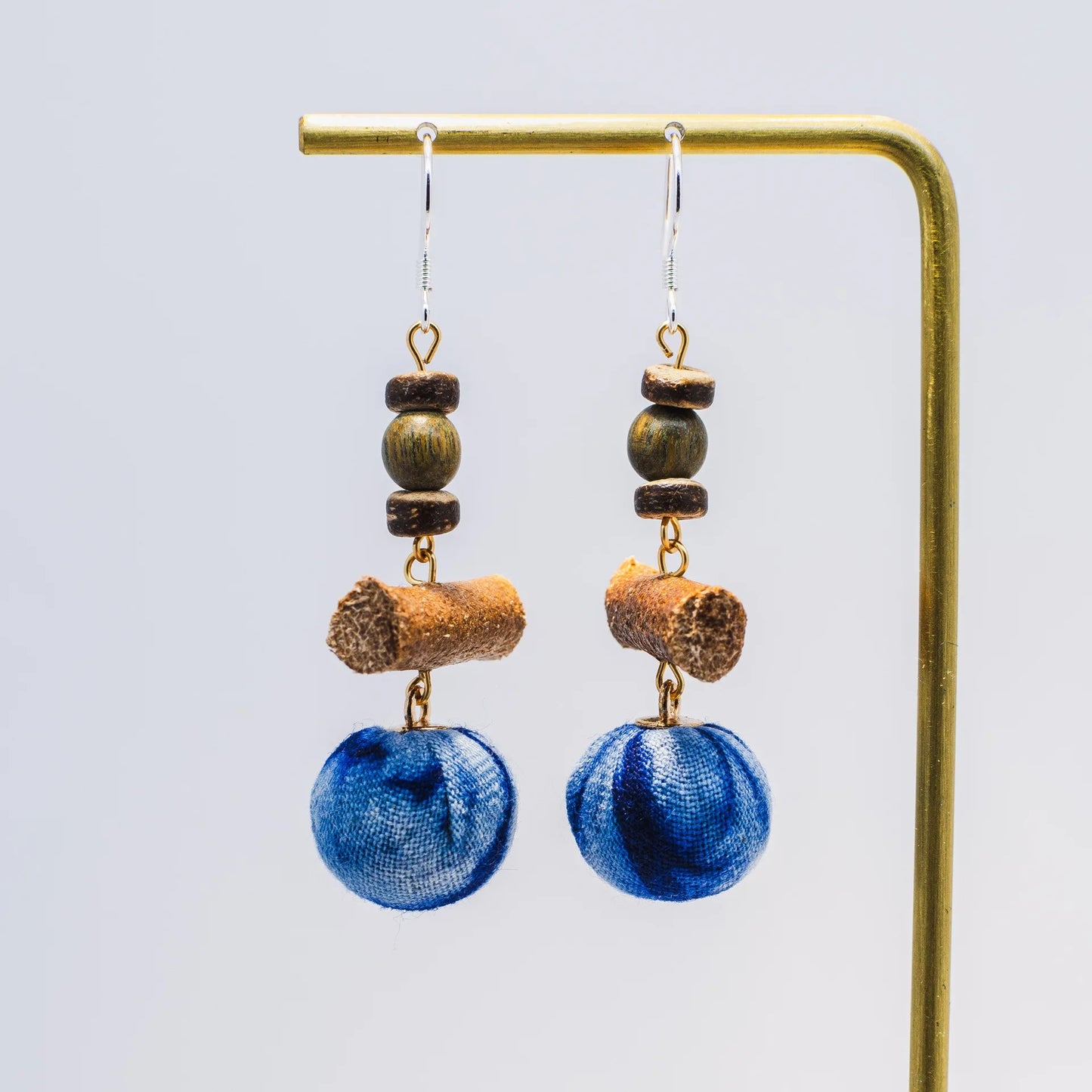 A pair of handmade indigo tie dye earrings with a shabby style, Chinese retro and ethnic style Women's Accessories