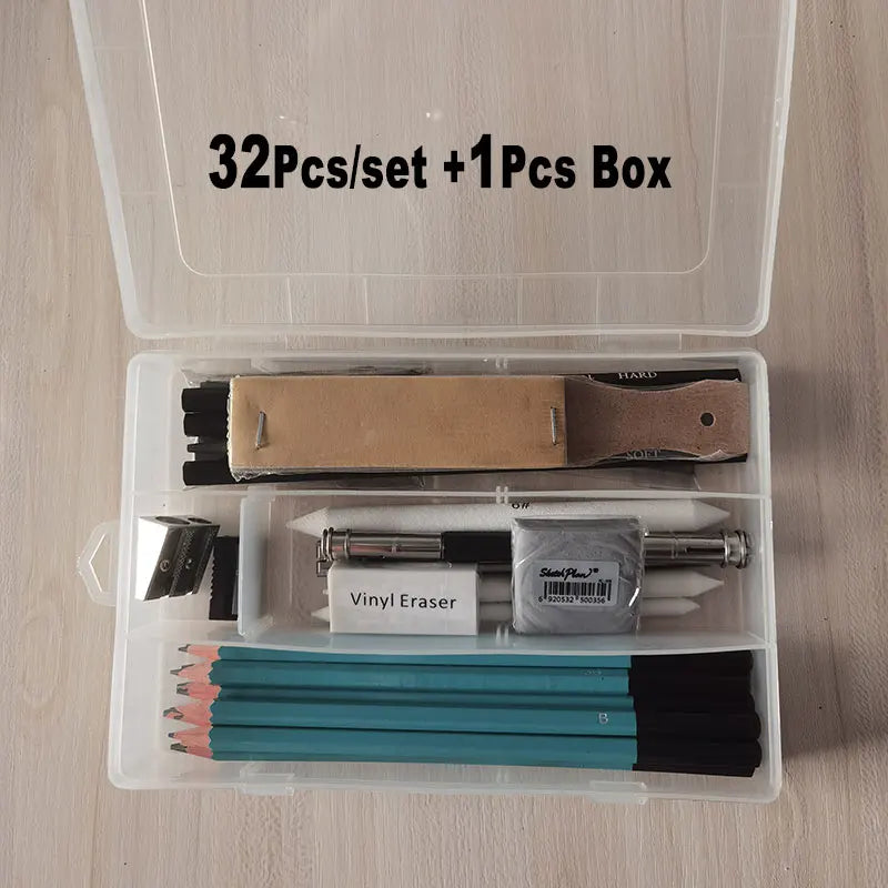 33Pcs 50Pcs Art Set Sketch Kits With Box Organizer Case Artist Drawing Pencil 5H-8B Charcoal Graphite Stick Bar Rod Knead Eraser