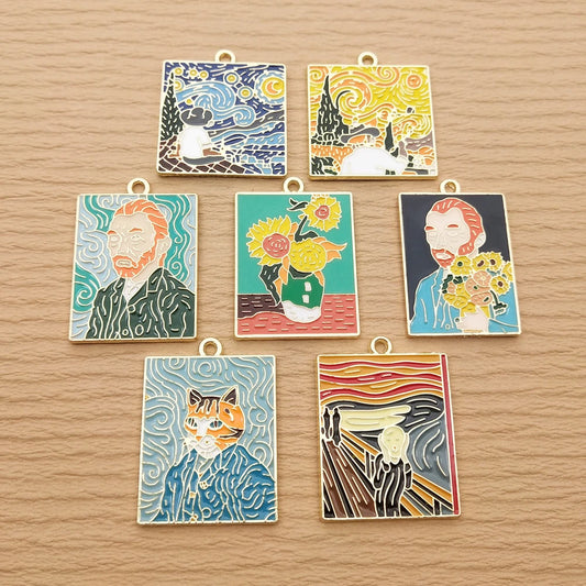 10pcs Enamel Abstract Painting Charm for Jewelry Making Earring Pendant Necklace Accessories Diy Supplies Zinc Alloy Gold Plated